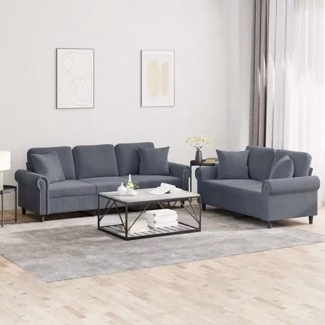 Set di 2 divani moderni vidaXL in velluto grigio con cuscini inclusi – 1