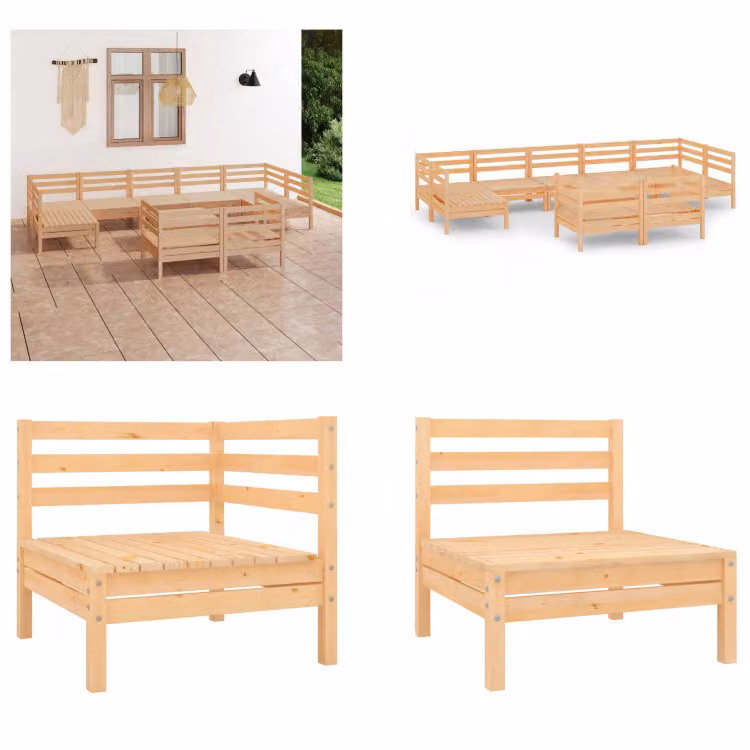 vidaXL 10 pezzi set salotto da giardino pino massiccio - Set di mobili da giardino - Set di mobili da giardino - Set di mobili da giardino - Set di mobili da giardino