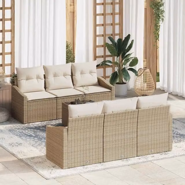 Set di divani 7 pz Beige e Crema polyrattan 3346611