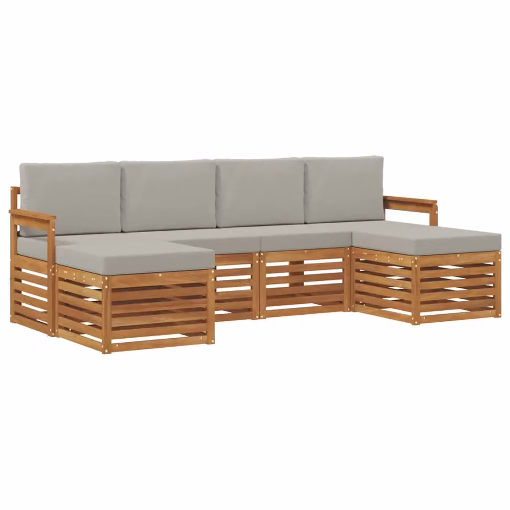 Set di divani da esterno vidaXL a forma di L in legno di acacia con pouf e cuscini, beige e grigio – 2