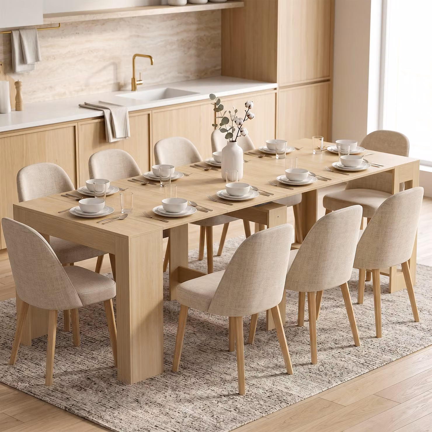 Tavolo Consolle Estendibile HOMCOM in Effetto Legno Chiaro con 5 Lunghezze Regolabili per 10 Persone, Stile Moderno Minimalista – 2