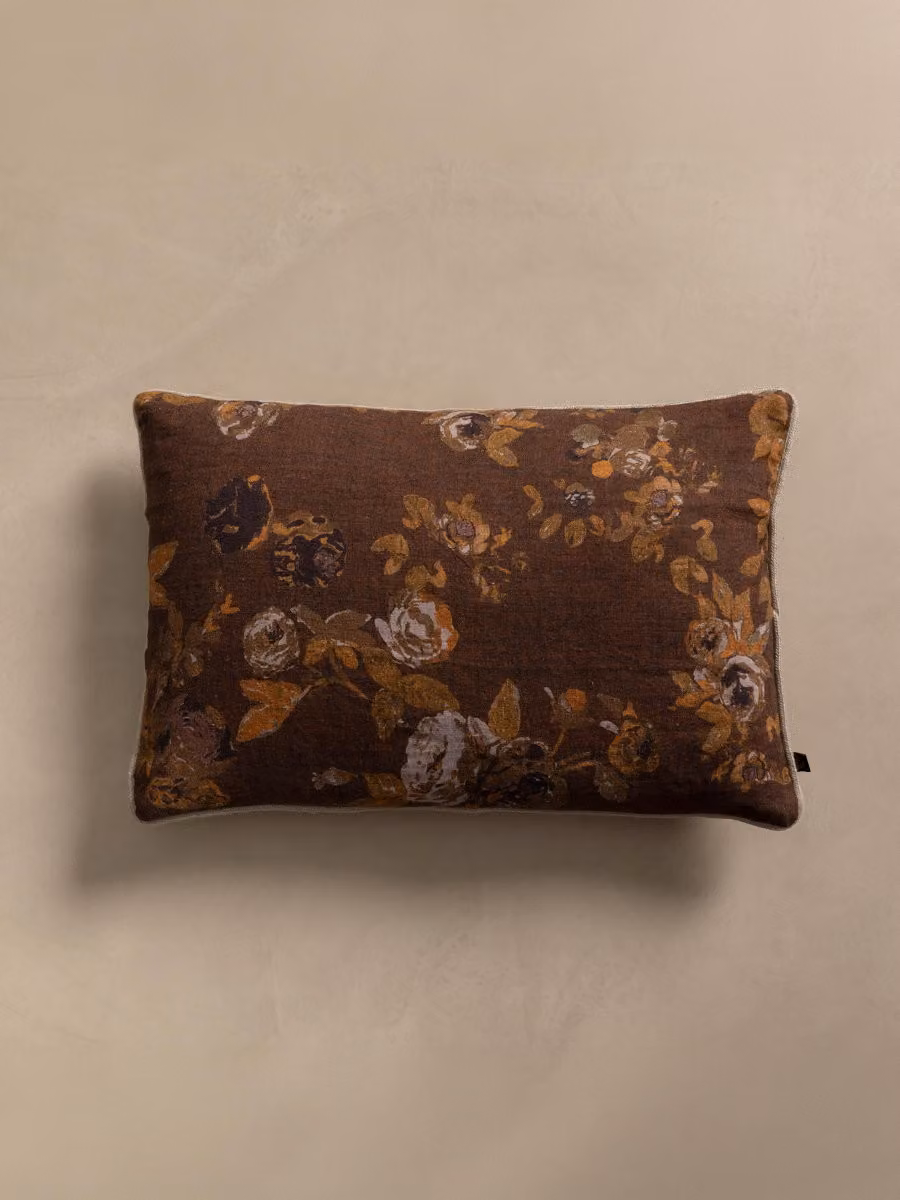 Cuscino rettangolare Fall gold Kenay Home con motivo floreale in lino, colori oro e marrone, L: 40 cm x P: 40 cm – 2