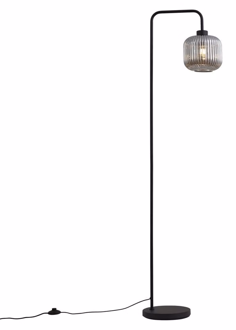 Lampada da terra design, colore nero, con paralume in vetro fumé, modello Ana