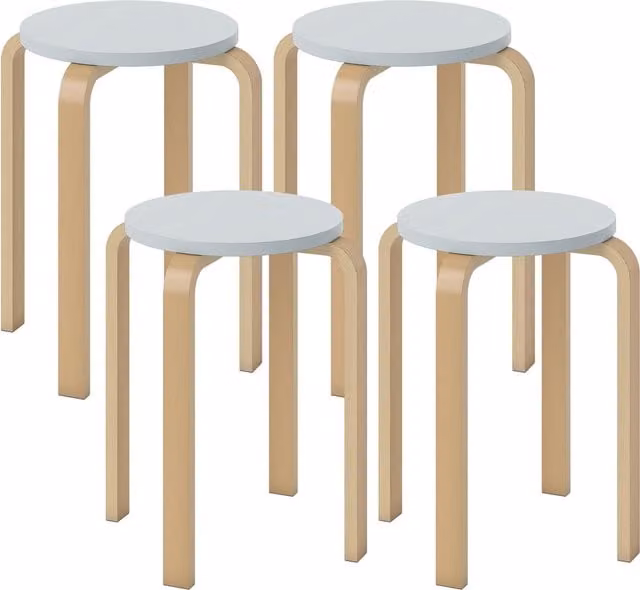 Set di 4 sgabelli rotondi impilabili HOMCOM in legno e tessuto grigio, Ø40 x H45 cm – 1