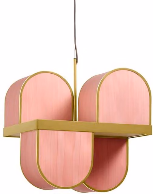 Lampada a sospensione LZF Osca in legno rosa con dettagli oro/ottone