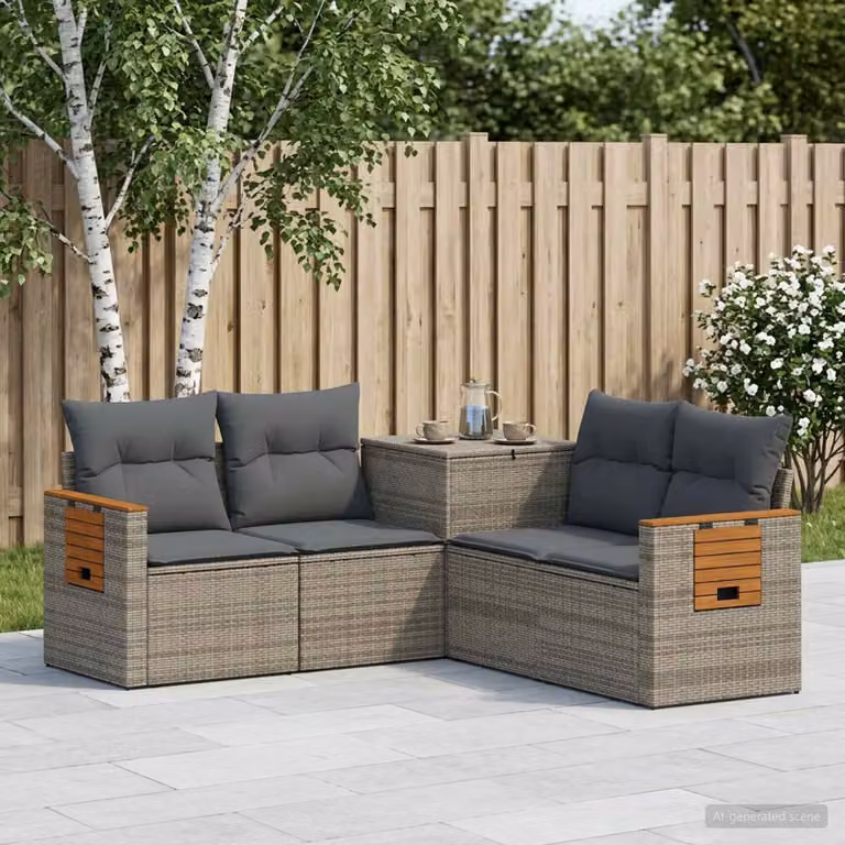 Set di divani da giardino vidaXL a forma di L in polyrattan con cuscini, Grigio e Antracite