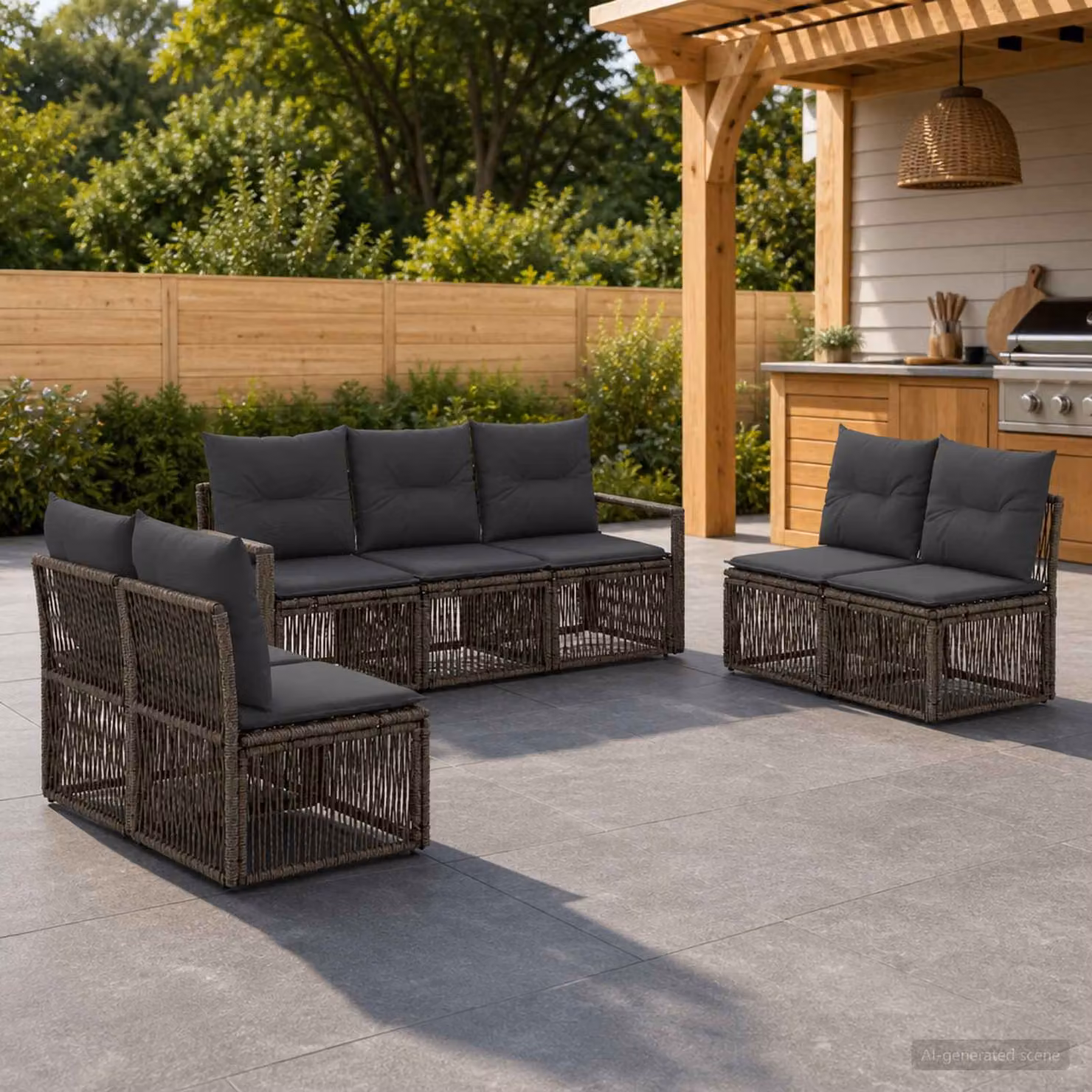 Set Divano da Giardino vidaXL 7 Pezzi a Forma di L in Polyrattan Grigio con Cuscini e Struttura in Acciaio
