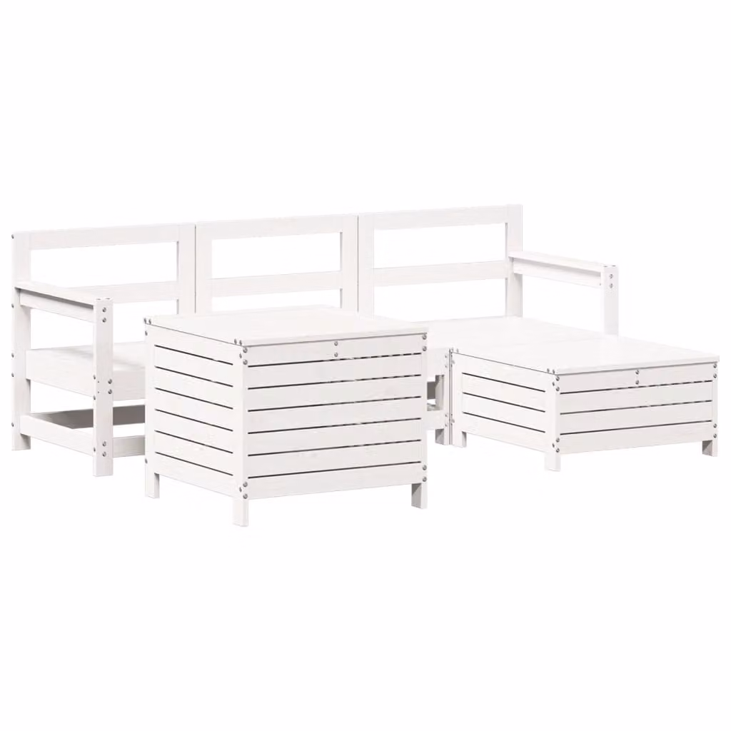 Set Salotto da Giardino 5 pz Bianco in Legno Massello di Pino