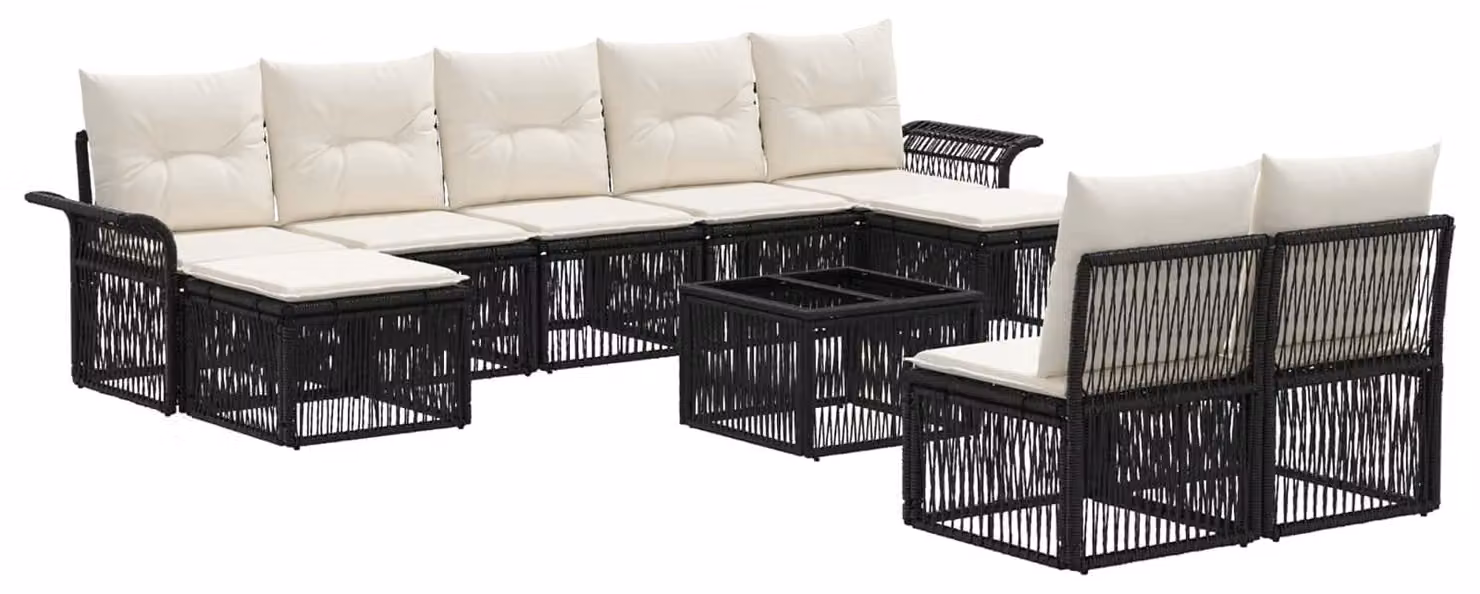 Set Divano da Giardino 10 pcs Nero polyrattan