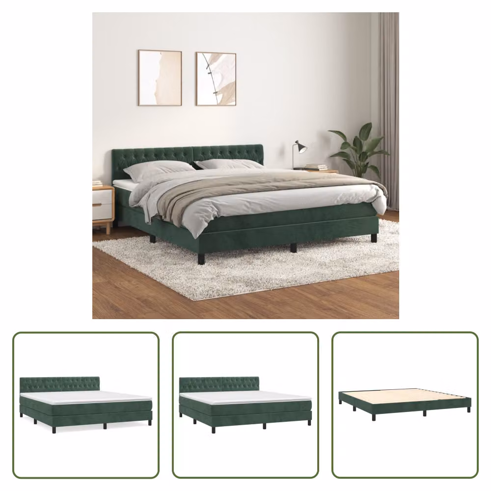 The Living Store Letto a molle con materasso verde scuro 180x200 cm in velluto