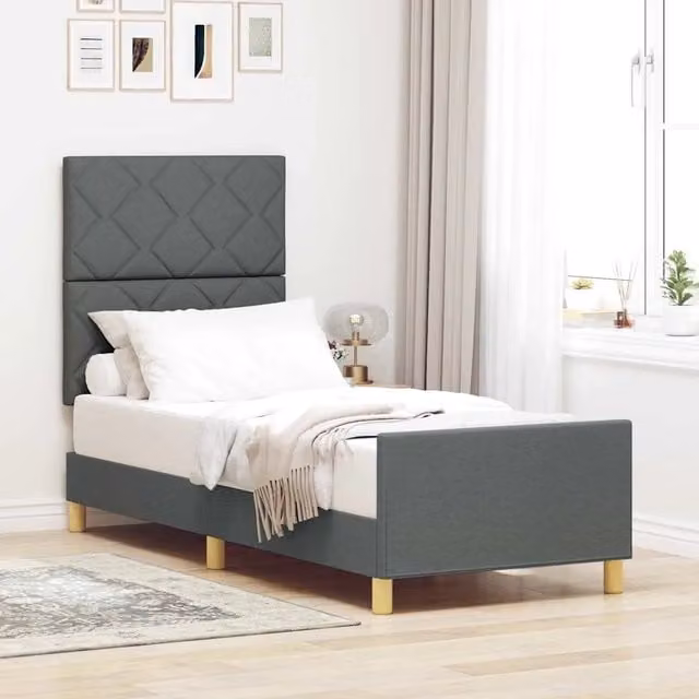Struttura letto imbottita in tessuto grigio con design minimalista L 200 x P 80 cm