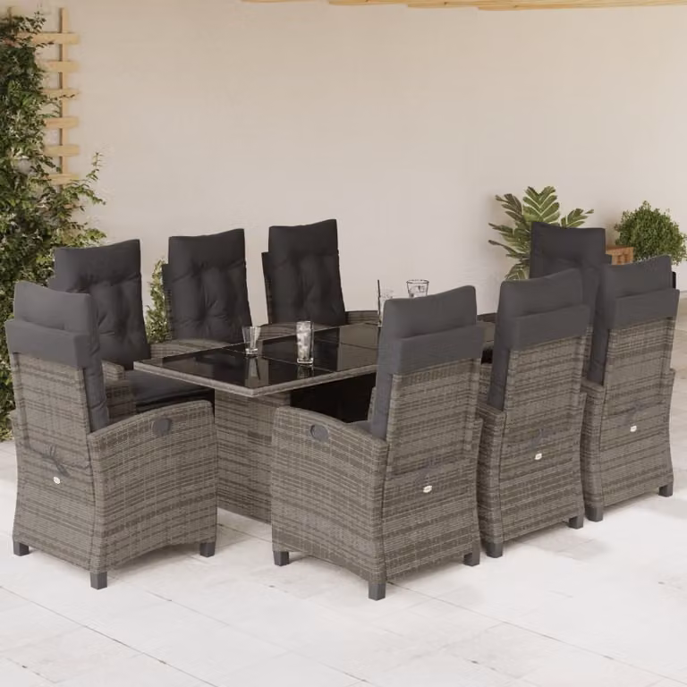 Maison Exclusive - Set da Pranzo da Giardino 9 pz con Cuscini in Polyrattan Grigio