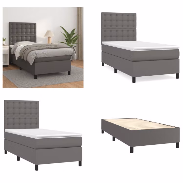 vidaXL Letto a molle con materasso grigio 80x200 cm in Pelle finta - Letto a molle - Boxspringbetten - Bett - Schlafzimmermöbel