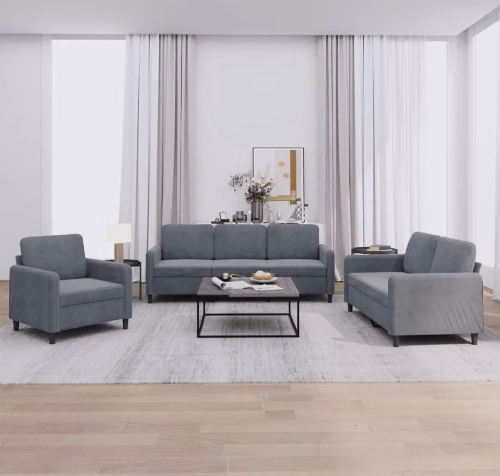 Maison Exclusive - Set divano 3 pezzi in velluto grigio scuro