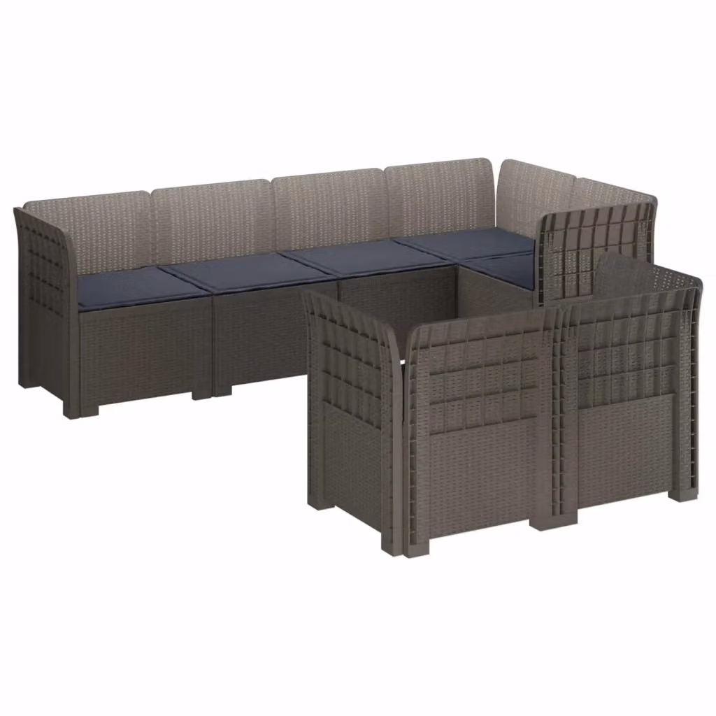 Set da giardino moderno vidaXL a 7 posti in polyrattan grigio con cuscini imbottiti e coperture rimovibili – 2