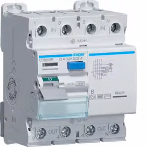 Interruttore differenziale Hager 3P+N 10 kA 25 A 30 mA tipo B CDB625E