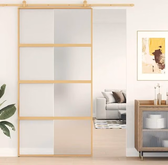 Porta Scorrevole vidaXL in Alluminio e Vetro Smerigliato Oro L: 102,5 cm, H: 205 cm