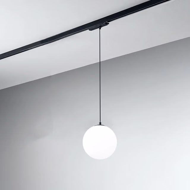 Lampada a sospensione con binario Perenz Illumina in metallo nero e vetro con LED da 24W 3000K luce bianca calda regolabile