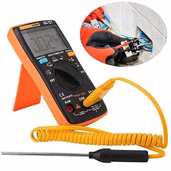 Multimetro digitale True RMS, colore arancione, con auto-range e design ergonomico, ideale per elettronica, hobby e uso professionale