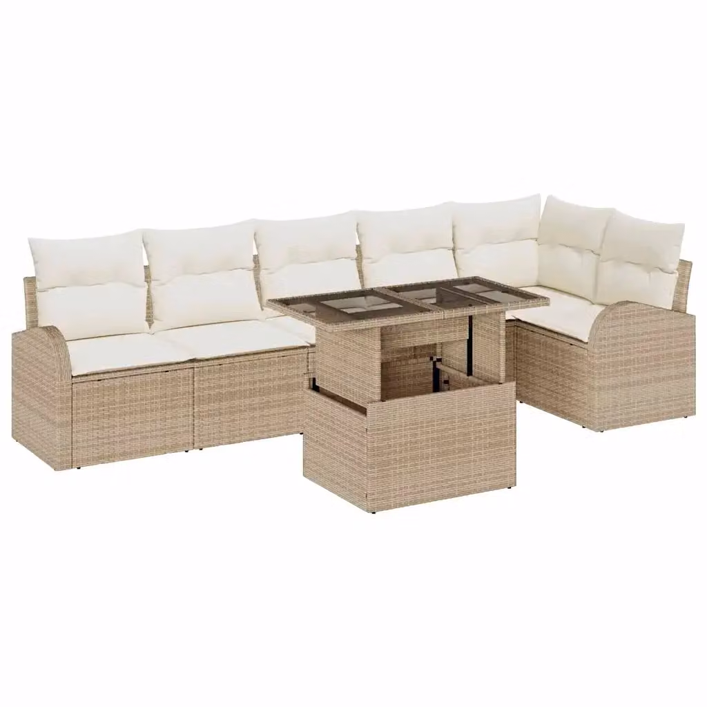 Set Divano da Giardino vidaXL a Forma di L in Polyrattan Beige con 7 Pezzi e Cuscini – 2