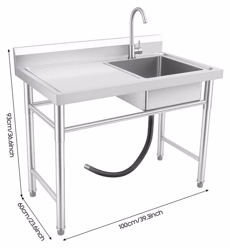 Lavello da cucina, acciaio inossidabile resistente, design con un solo vano, colore argento chiaro