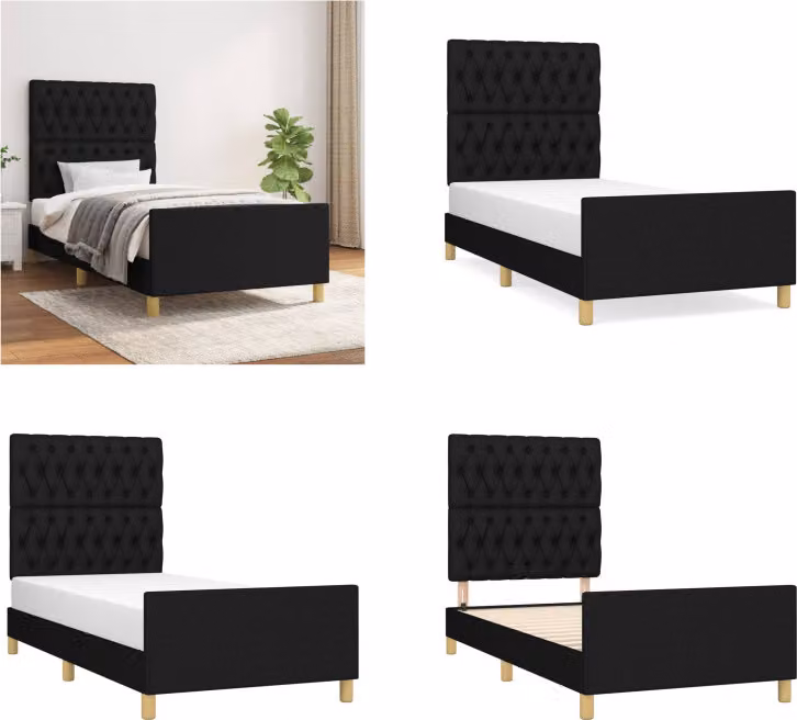 vidaXL Struttura letto con testiera in tessuto nero 90x190 cm - Struttura letto con testiera - Struttura letto con testiera - Struttura letto - Letto con testiera