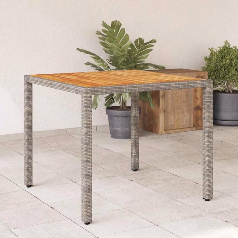 vidaXL Tavolo da giardino quadrato in polyrattan e legno di acacia color grigio e marrone L 90 cm x P 90 cm x H 75 cm