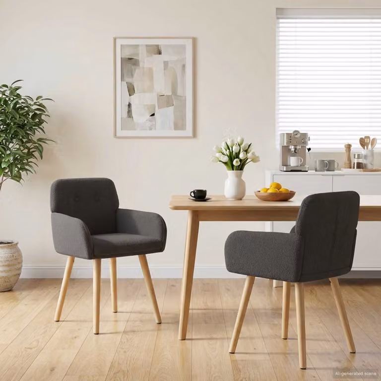 Set di 2 sedie da pranzo vidaXL in tessuto bouclé grigio con struttura in legno e metallo, L: 59 cm, P: 56,5 cm, H: 85 cm