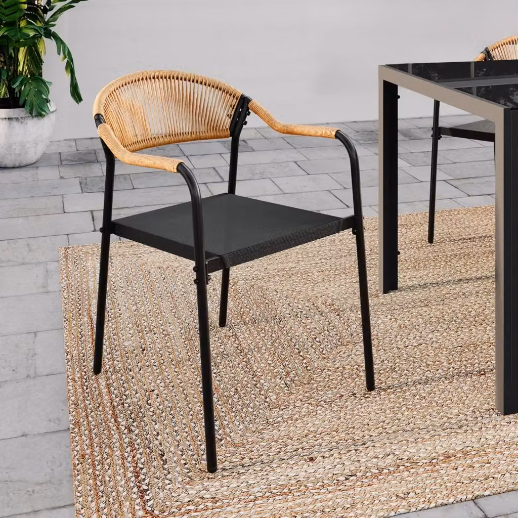 Set di 4 sedie da giardino IDMarket MADEIRA in metallo, corda e rattan con textilene nero e beige – 2