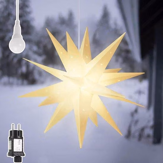 Decorazione natalizia esterna: stella luminosa LED 3D, 60 cm, XXL. Stella natalizia LED per decorare le finestre, da appendere. Stella dell'Avvento LED bianca con luce LED calda. Catena luminosa a forma di stella LED