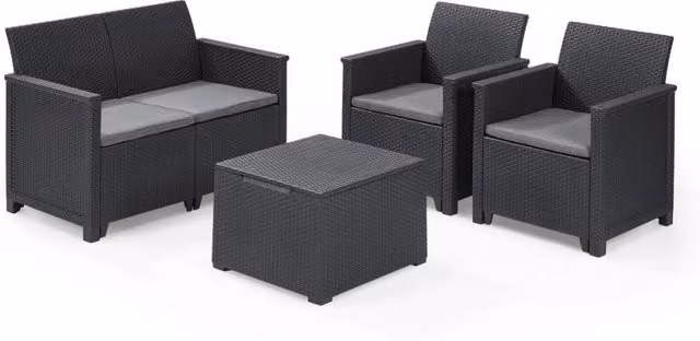Salottino da Esterno Emma Lounge Set in Resina Effetto Rattan 4 Pezzi