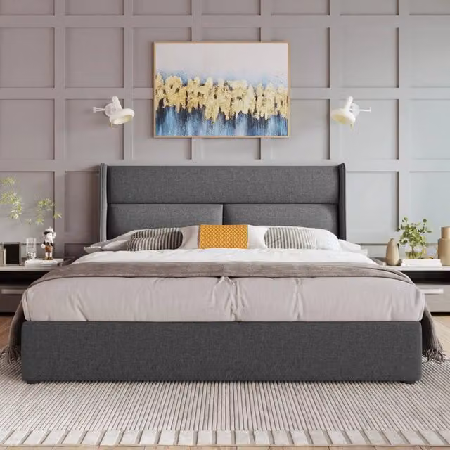 letto imbottito lino grigio 180 x 200 cm