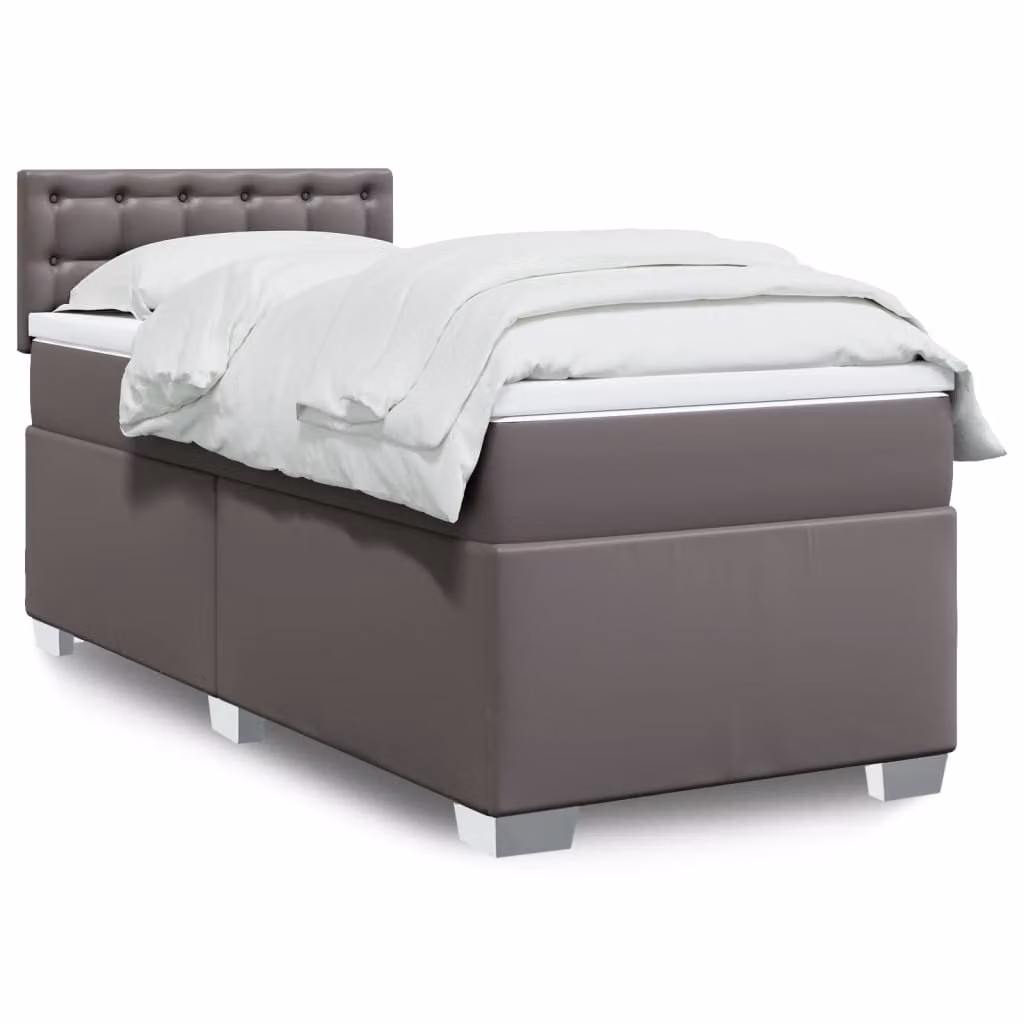 vidaXL Giroletto a Molle con Materasso Ibrido in Similpelle Grigio e Bianco, L/P/H: 80 x 200 cm