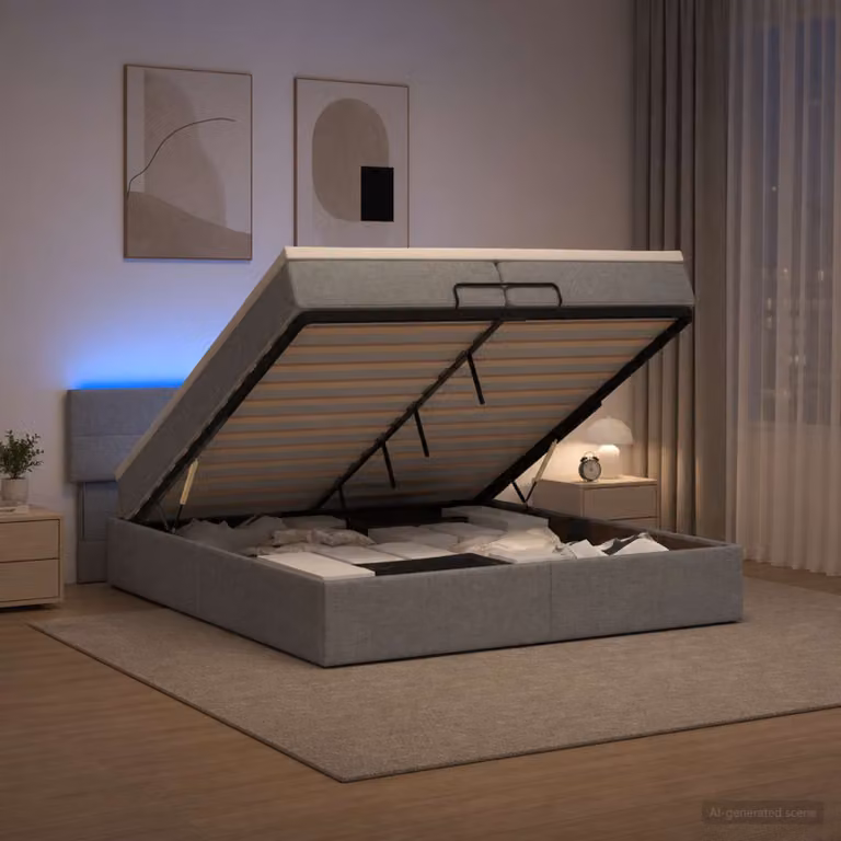 vidaXL Letto Ottomano con Materasso e LED Grigio Chiaro 200 x 200 cm