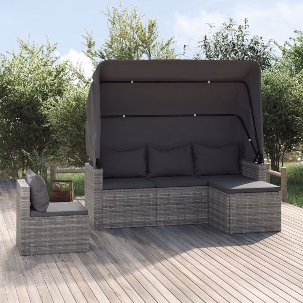 The Living Store Set di divani da giardino 4 pezzi con cuscini in poly rattan grigio