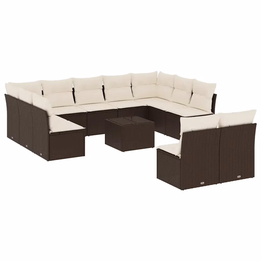 Set di Divani da Giardino vidaXL 12 Pezzi in Polyrattan Marrone con Cuscini e Tavolino da Caffè – 2