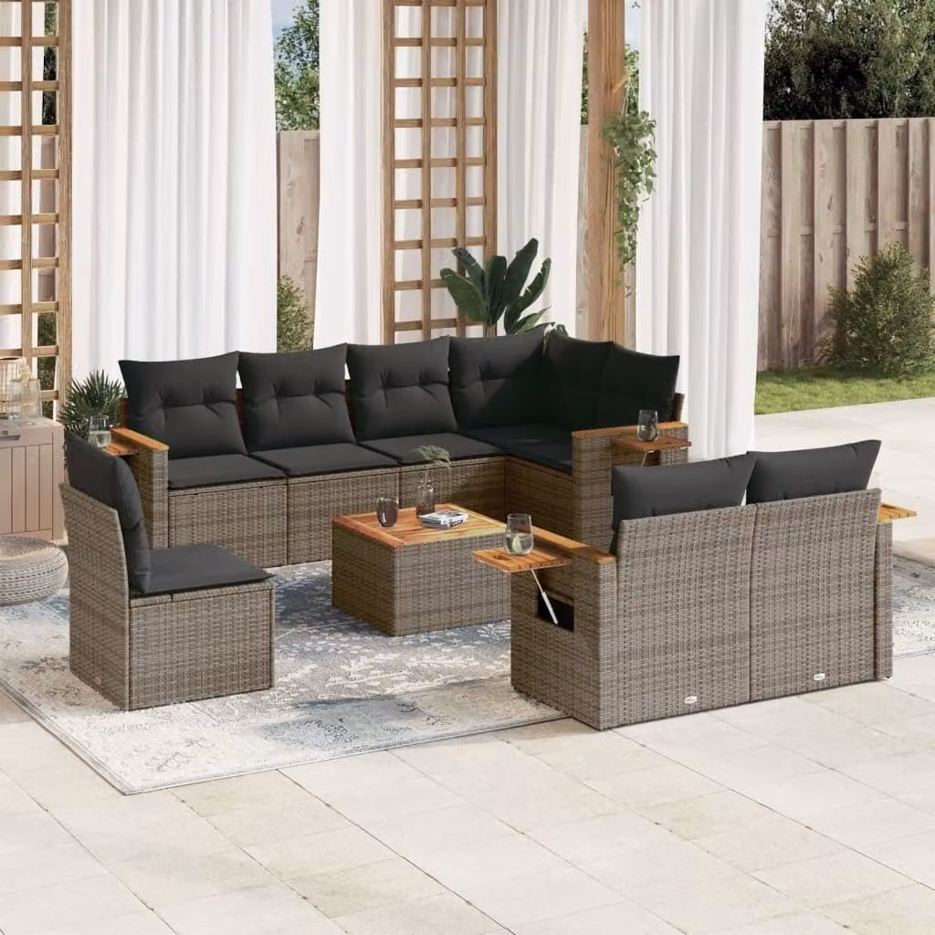 Maison Exclusive - Set da giardino 9 pezzi con cuscini Grigio Polyrattan