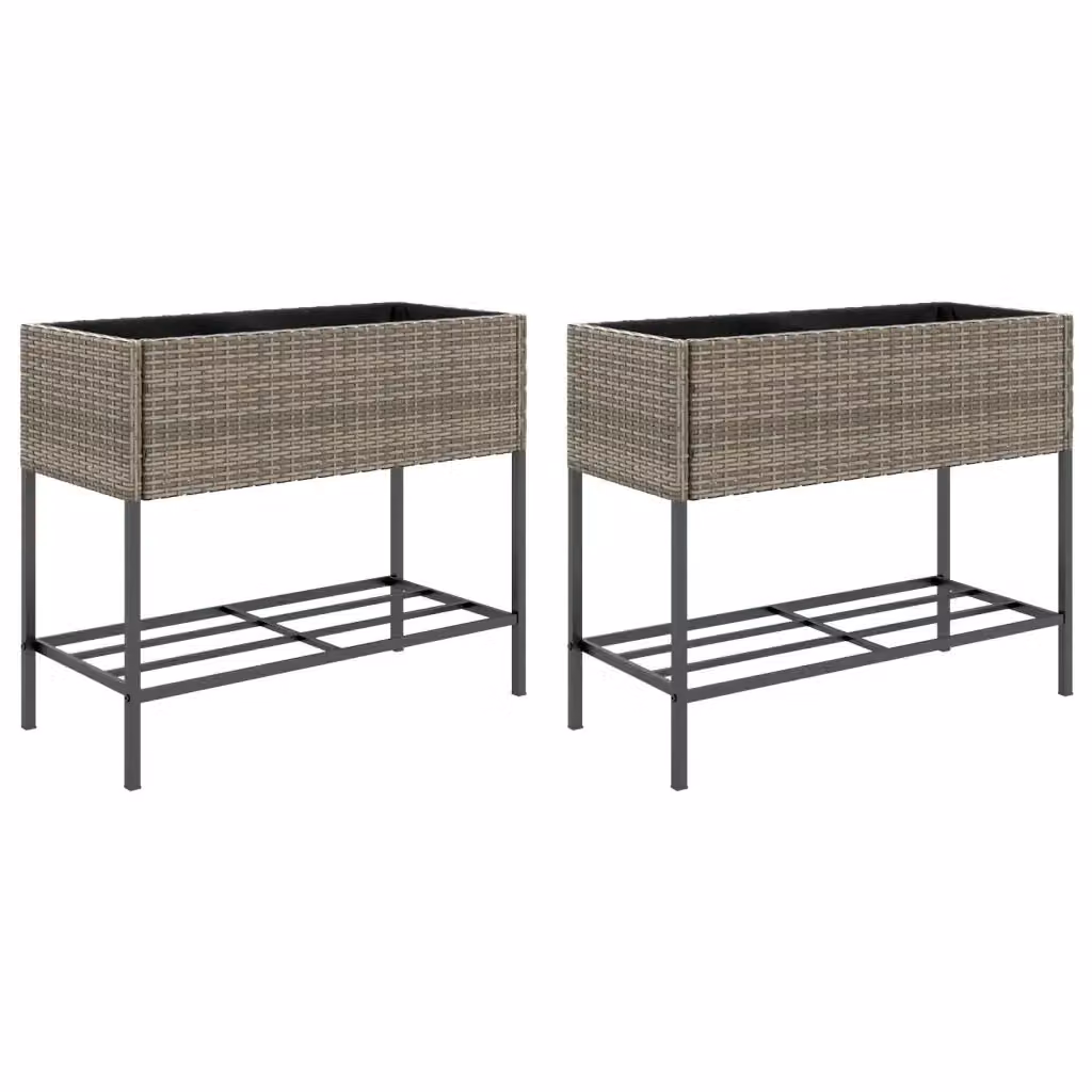 Set di 2 fioriere da giardino con ripiani vidaXL in polyrattan grigio L/P/H: 90 x 40 x 75 cm – 2