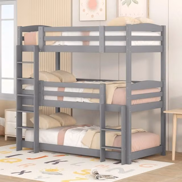 Letto a Castello Triplo in Legno ¨C MINIMAL ¨C Grigio, 90x200