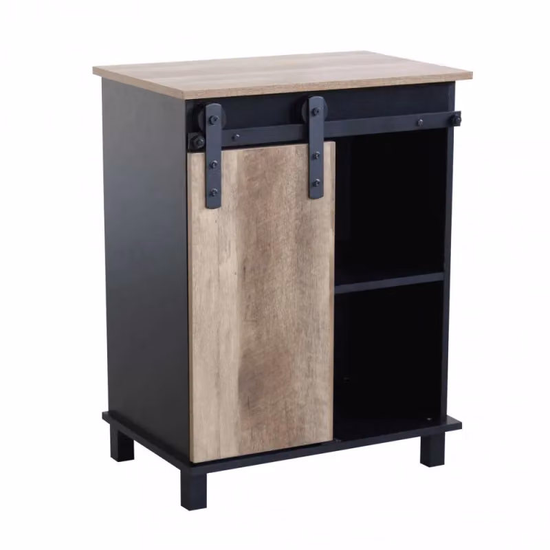 Mobile in stile industriale Cosma con ante scorrevoli in legno e metallo, marrone e nero, L: 78 cm, P: 40 cm, H: 60 cm – 2