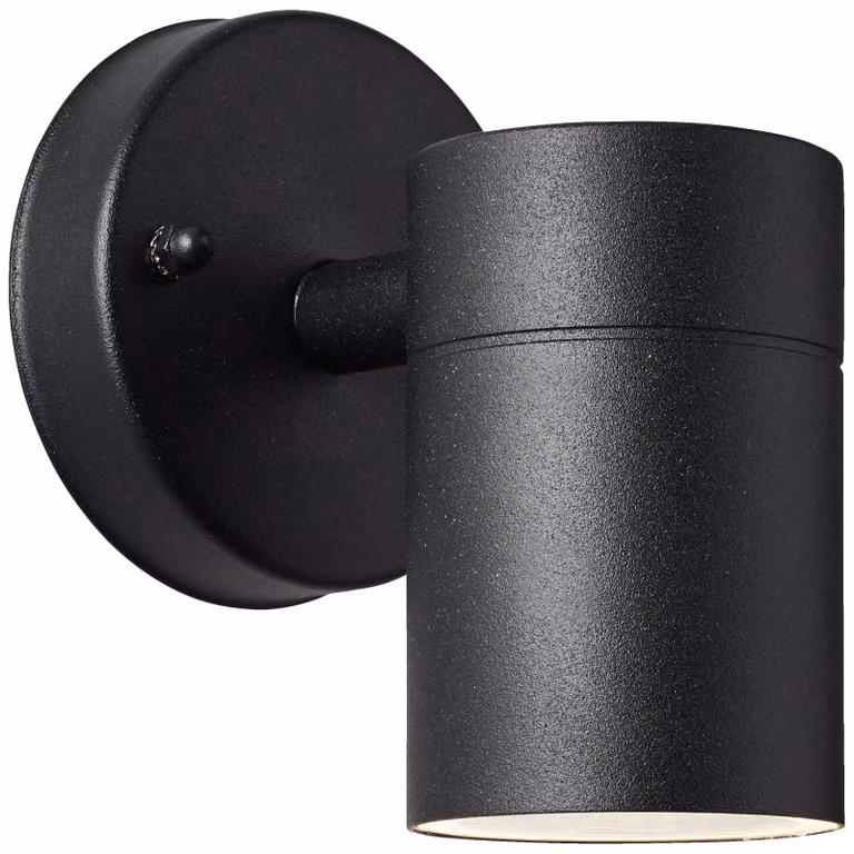 Apparecchio di illuminazione da esterno, colore nero, grado di protezione IP44, attacco GU10, 20W, dimensioni 12x9x11 cm, realizzato in vetro
