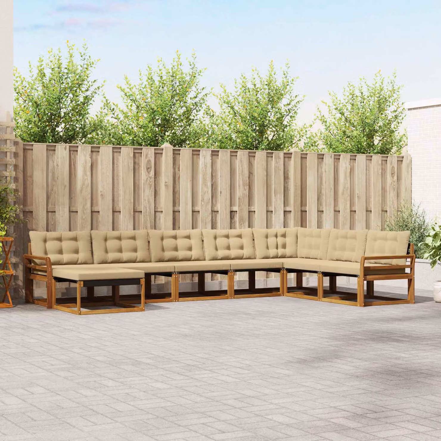 Set di divani da esterno vidaXL 8 pezzi in legno di acacia con cuscini beige e marrone per giardino e terrazza