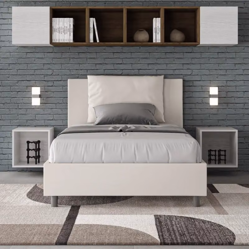 Letto imbottito Antea Ityhome con contenitore in similpelle bianco L: 120 cm, P: 210 cm, H: 135 cm – 2