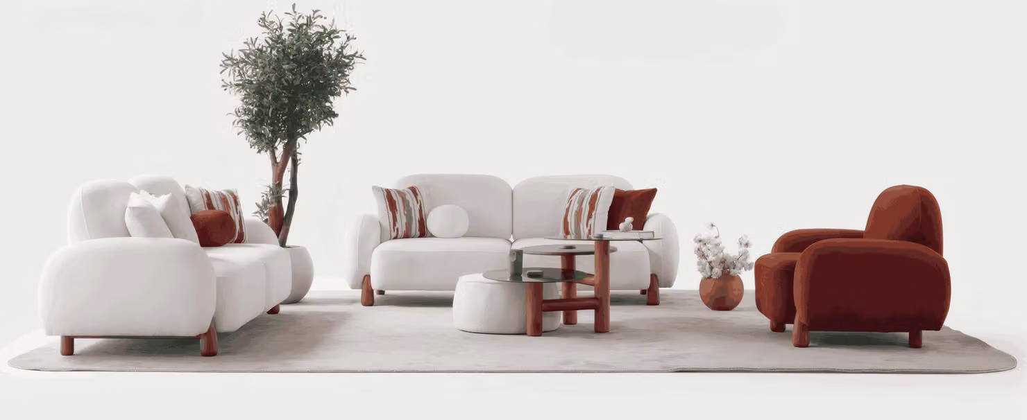 Elegantes weißes 3-Sitzer-Sofa und Sessel in modernem, trendigem Design