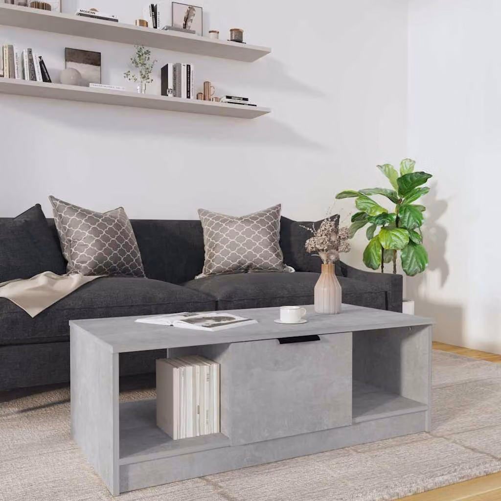 vidaXL Tavolino da Salotto Moderno in Legno Multistrato e Composito, Grigio Cemento, L: 102 cm, P: 50 cm, H: 36 cm