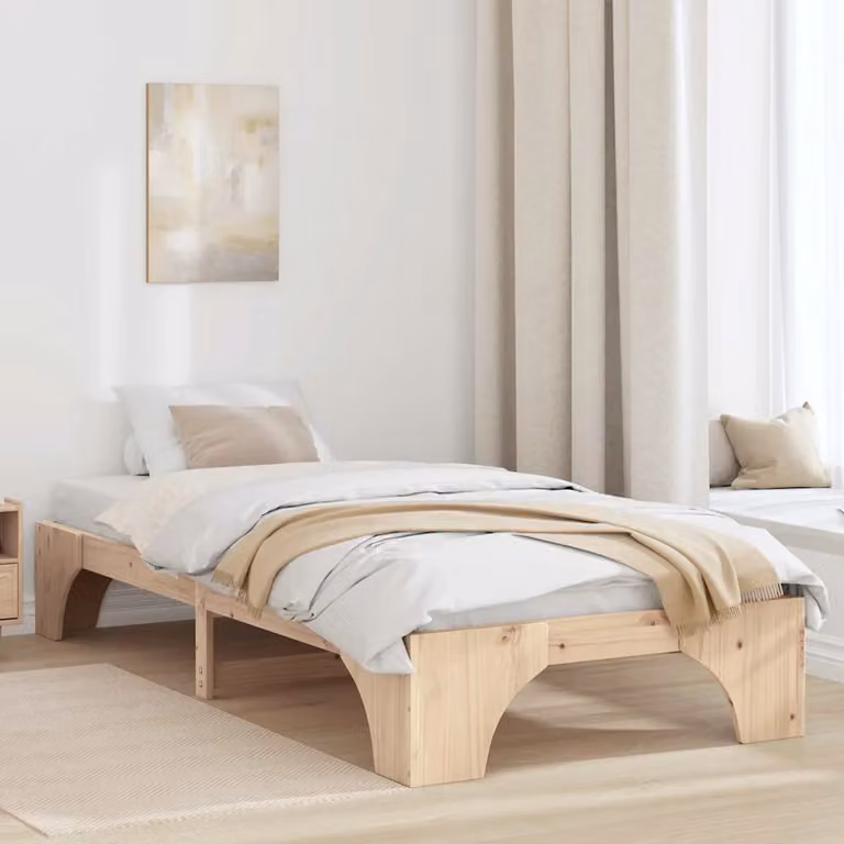 Struttura del letto moderna vidaXL in pino massello naturale con doghe fisse, L 200 cm x L 80 cm