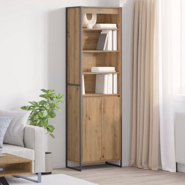 Set di 2 armadi alti vidaXL in stile industriale in legno e metallo color rovere, L: 60 cm, P: 36 cm, H: 200 cm