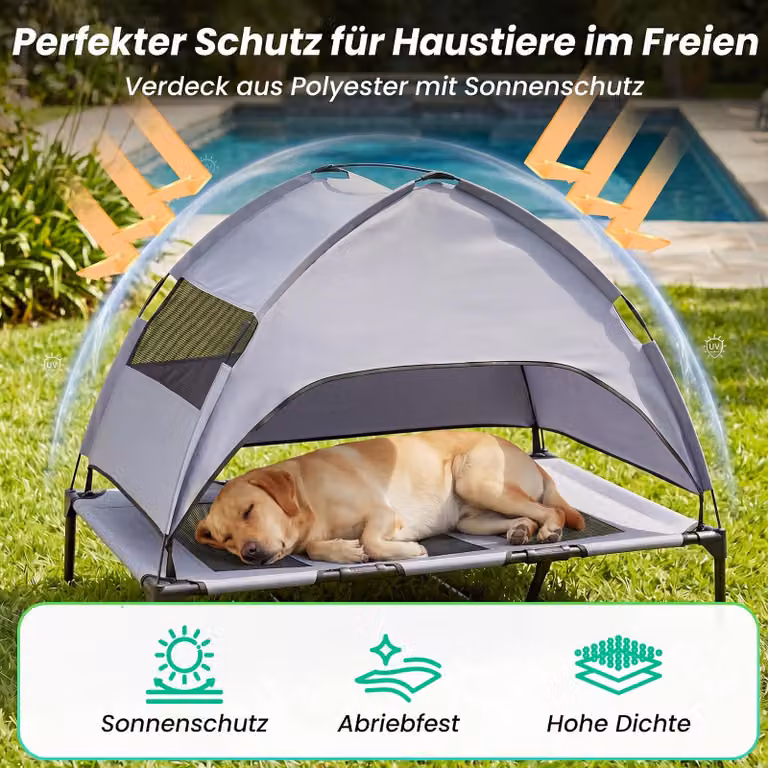 COSTWAY, cuccia rialzata per cani con tenda, resistente alle intemperie, adatta a cani fino a 40 kg, con tettoia parasole rimovibile, finestre e borsa da trasporto. Dimensioni: 122,5 x 91 x 95 cm