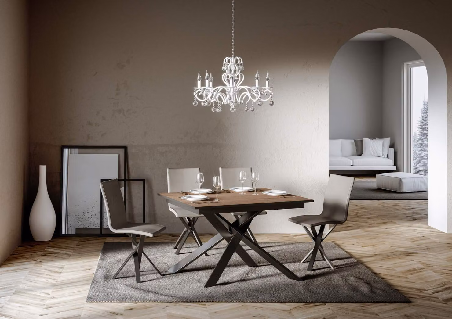 ITAMOBY - Tavolo allungabile 120/180x90 cm Ganty quercia natura - bordo antracite telaio e gambe antracite