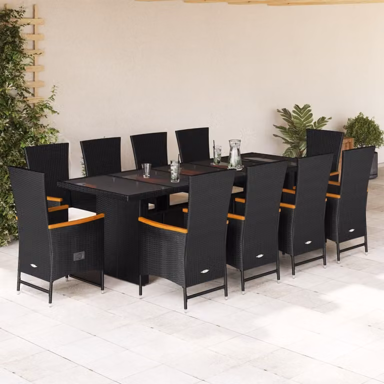Maison Exclusive - Set da pranzo da giardino 11 pezzi con cuscini in polyrattan nero
